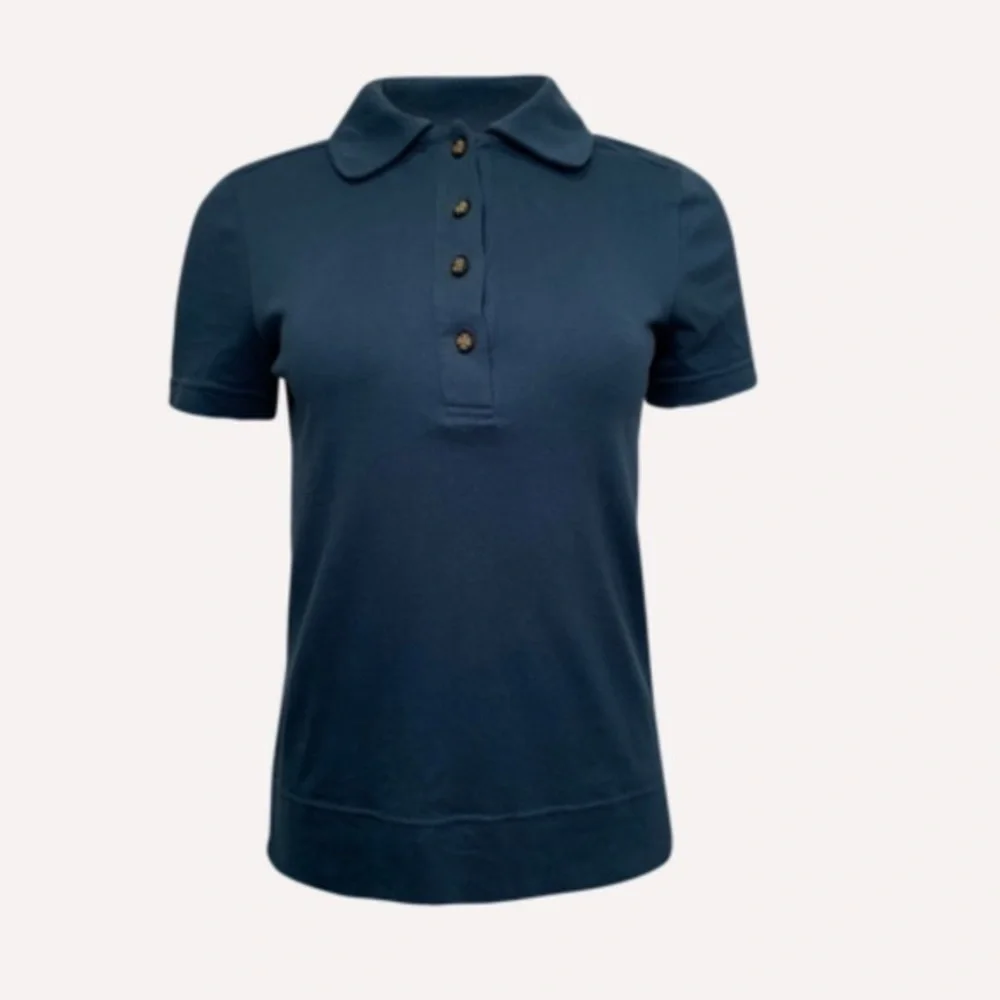 Tory Burch Lennox Short Sleeve Polo + Gold Buttons